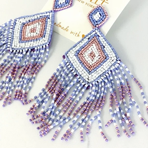 💝 FINAL SALE KAYLEE Handmade Beaded Tassel Earrings- Boho Drop Fringe Ea… - Picture 3 of 10
